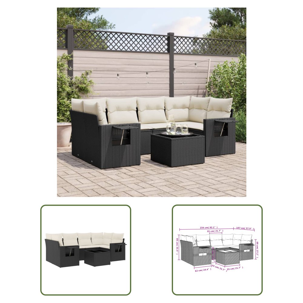 The Living Store 7-cz. zestaw wypoczynkowy do ogrodu - z poduszkami - czarny - Sofa Ogrodowa