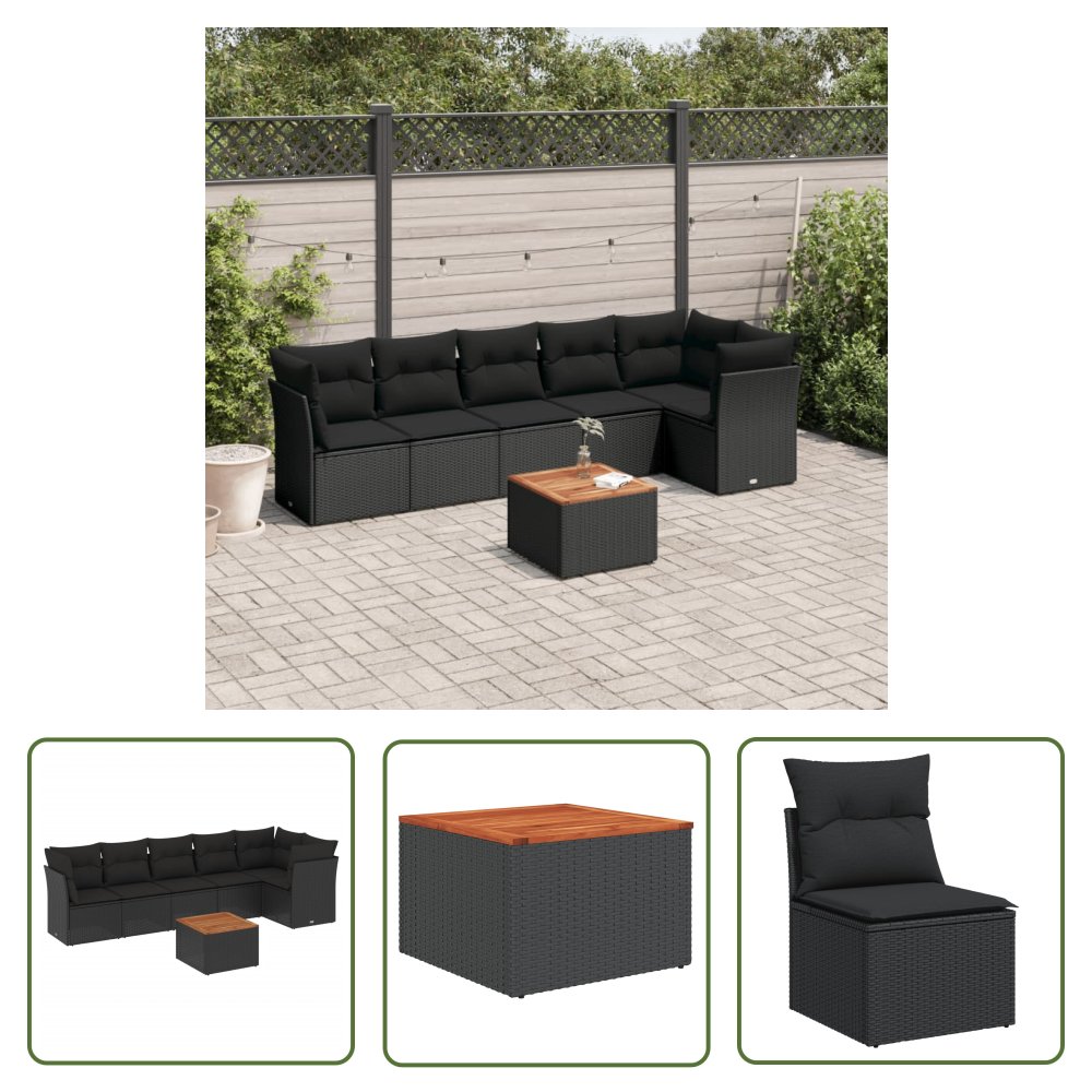 The Living Store 7-cz. zestaw wypoczynkowy do ogrodu - z poduszkami - czarny - Sofa Ogrodowa