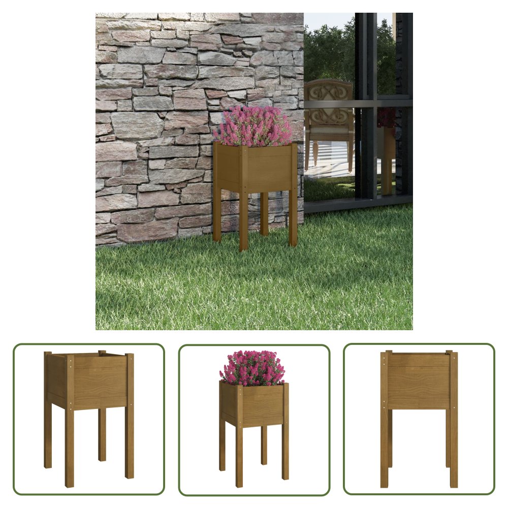 The Living Store Donica ogrodowa - miodowy brąz - 40x40x70 cm - drewno sosnowe - Podwyższona Donica