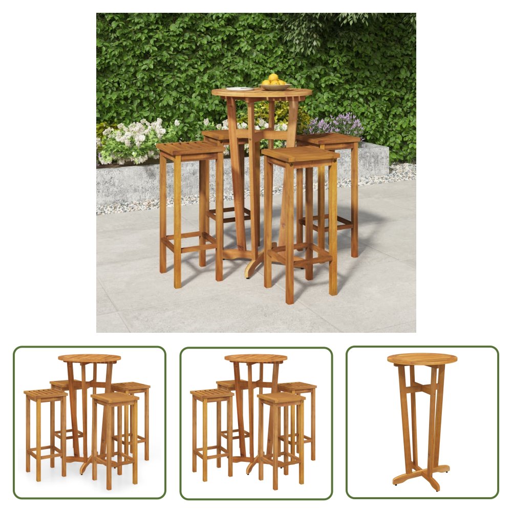 The Living Store 5-cz. zestaw ogrodowych mebli barowych - lite drewno akacjowe - Zestaw Mebli Barowych