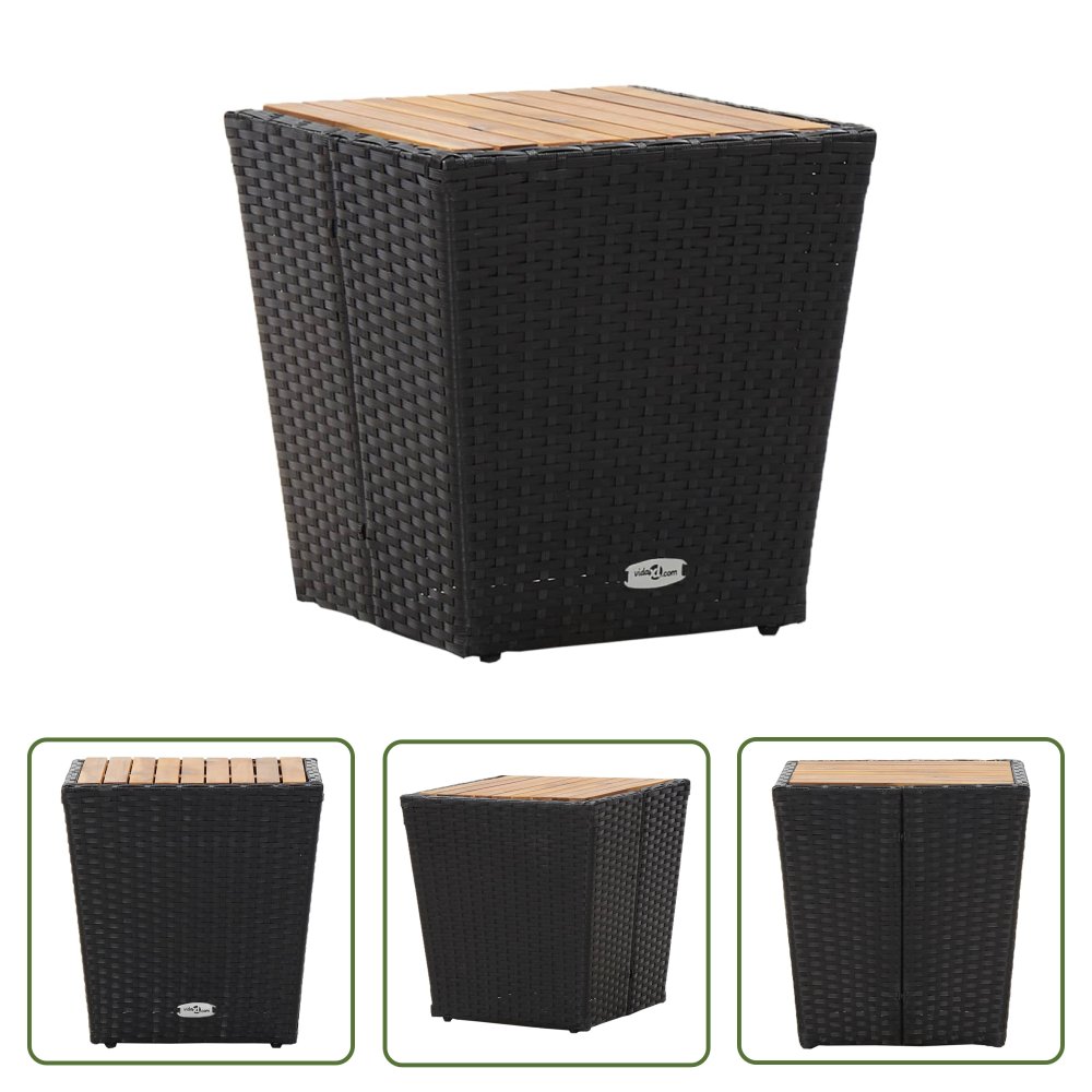 The Living Store Stolik herbaciany - czarny - 41 -5x41 -5x43 cm - rattan PE i akacja - Stolik Herbaciany