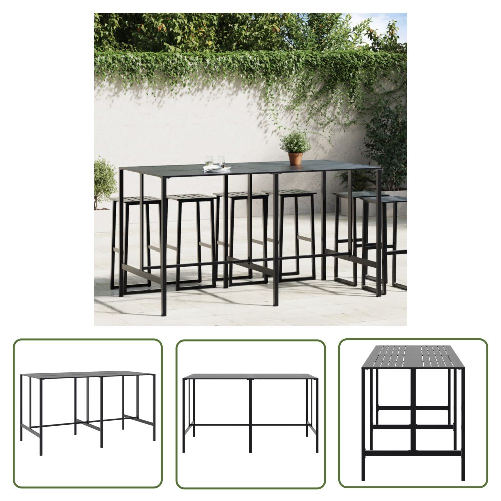 The Living Store Stolik barowy - czarny - 200x100x110 cm - malowana proszkowo stal - Stolik Barowy