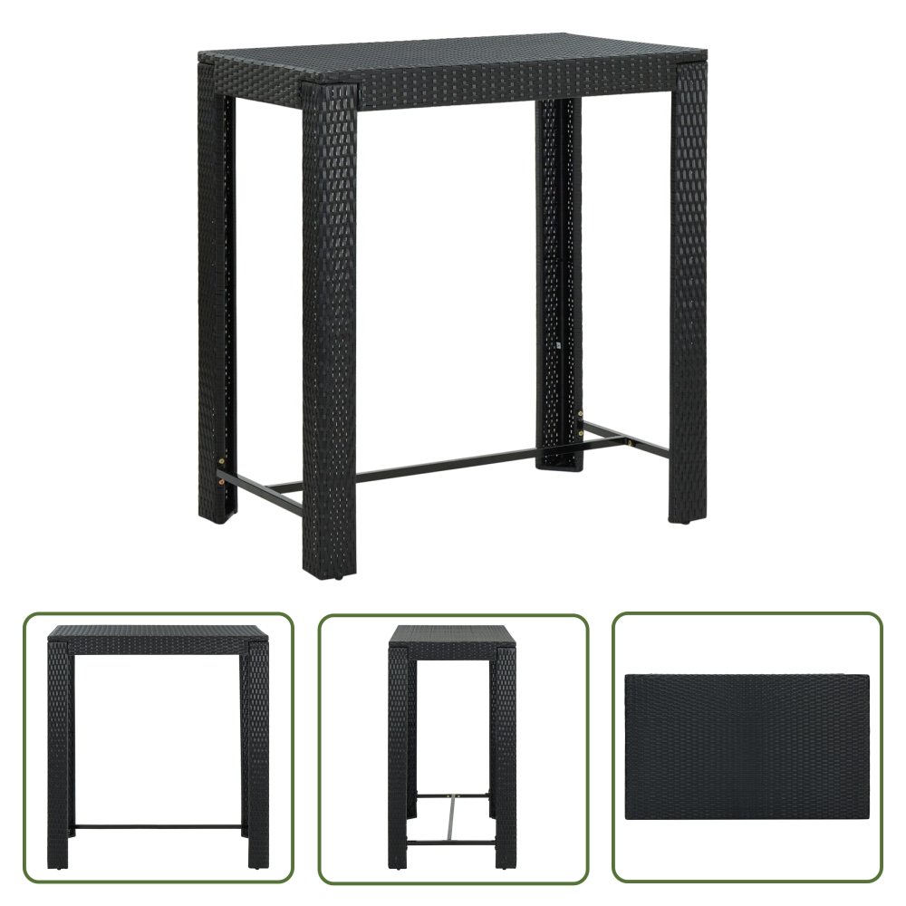 The Living Store Ogrodowy stolik barowy - czarny - 100x60 -5x110 -5 cm - polirattan - Stolik Barowy Do Ogrodu
