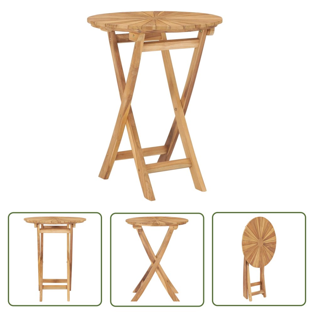 The Living Store Składany stół ogrodowy - Ø 60 cm - lite drewno tekowe - Stół Ogrodowy