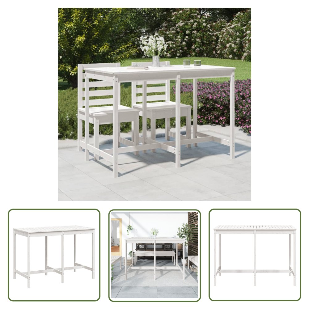 The Living Store Stolik ogrodowy - biały - 159 -5x82 -5x110 cm - lite drewno sosnowe - Stół Ogrodowy