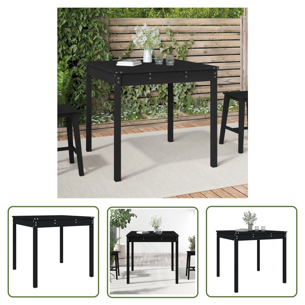 The Living Store Stolik ogrodowy - czarny - 82 -5x82 -5x76 cm - lite drewno sosnowe - Stół Ogrodowy