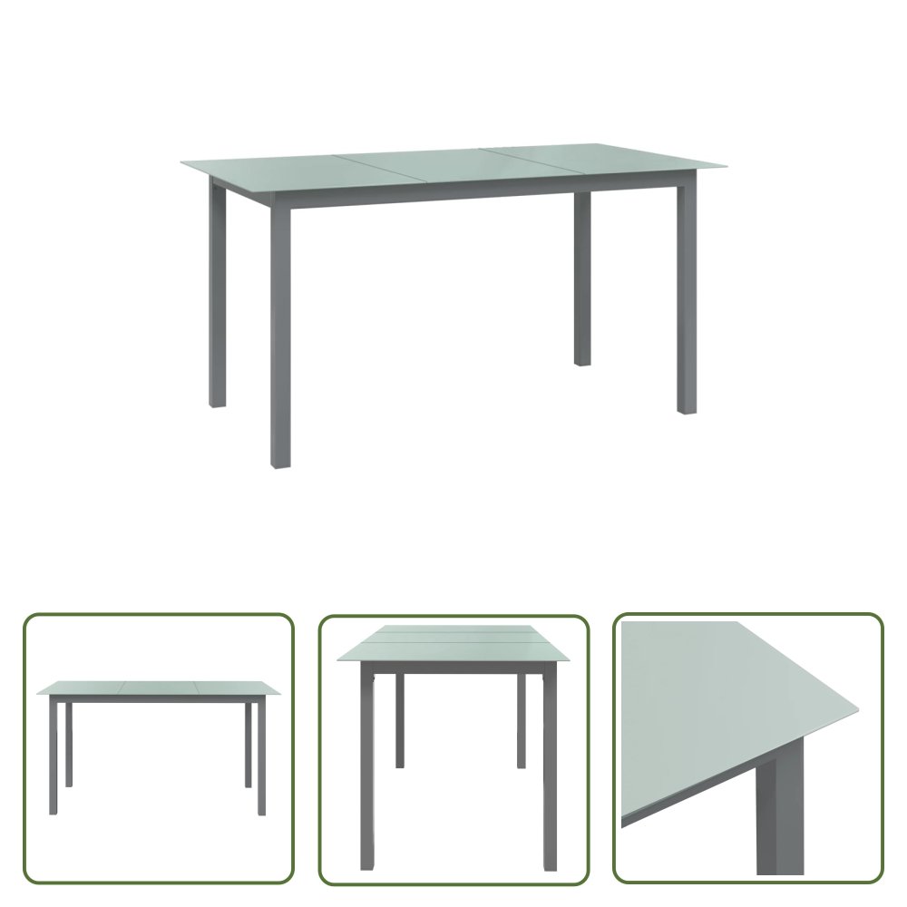 The Living Store Stół ogrodowy - jasnoszary - 150x90x74 cm - aluminium i szkło - Stół
