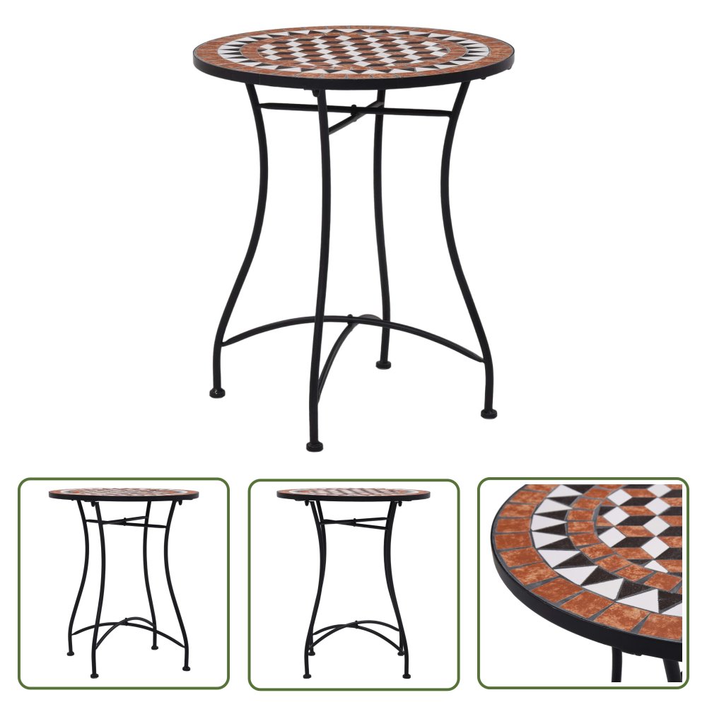 The Living Store Mozaikowy stolik bistro - brązowy - 60 cm - ceramiczny - Stolik Mozaikowy