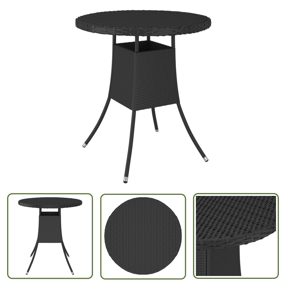 The Living Store Stół ogrodowy - czarny - 70x70x73 cm - rattan PE - Stół