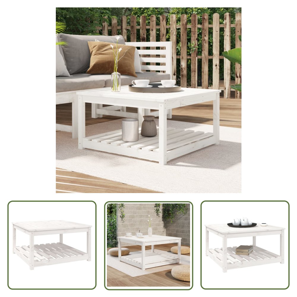 The Living Store Stolik ogrodowy - biały - 82 -5x82 -5x45 cm - lite drewno sosnowe - Stół Ogrodowy