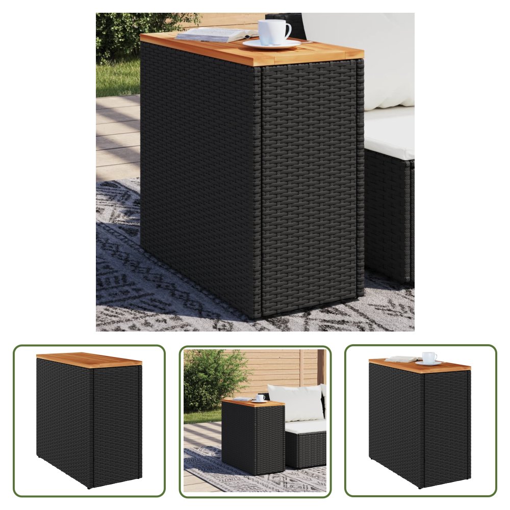 The Living Store Stolik ogrodowy z drewnianym blatem - czarny - 58x27 -5x55 cm - Stolik Ogrodowy