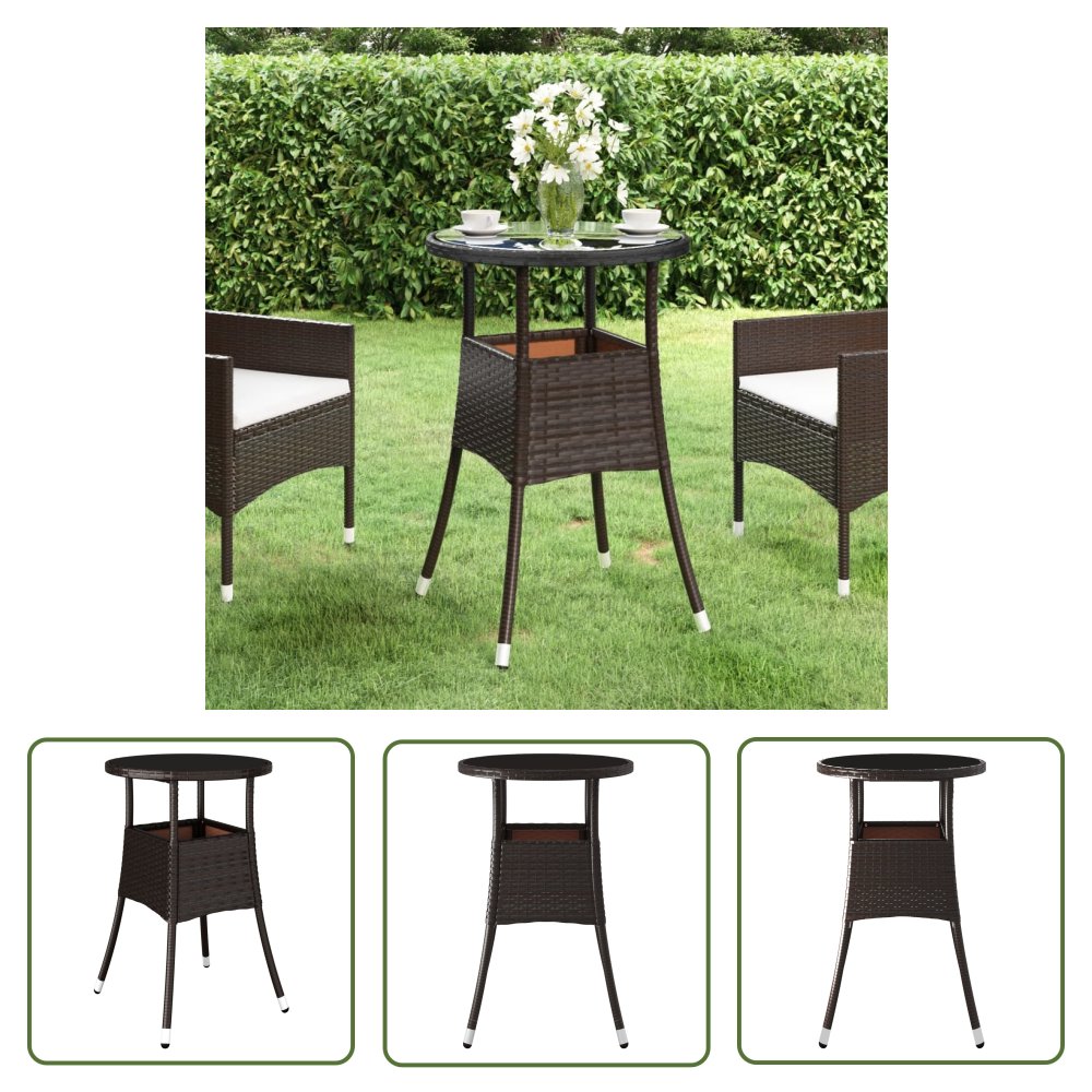 The Living Store Stolik ogrodowy - Ø60x75 cm - szkło i rattan PE - brązowy - Stół