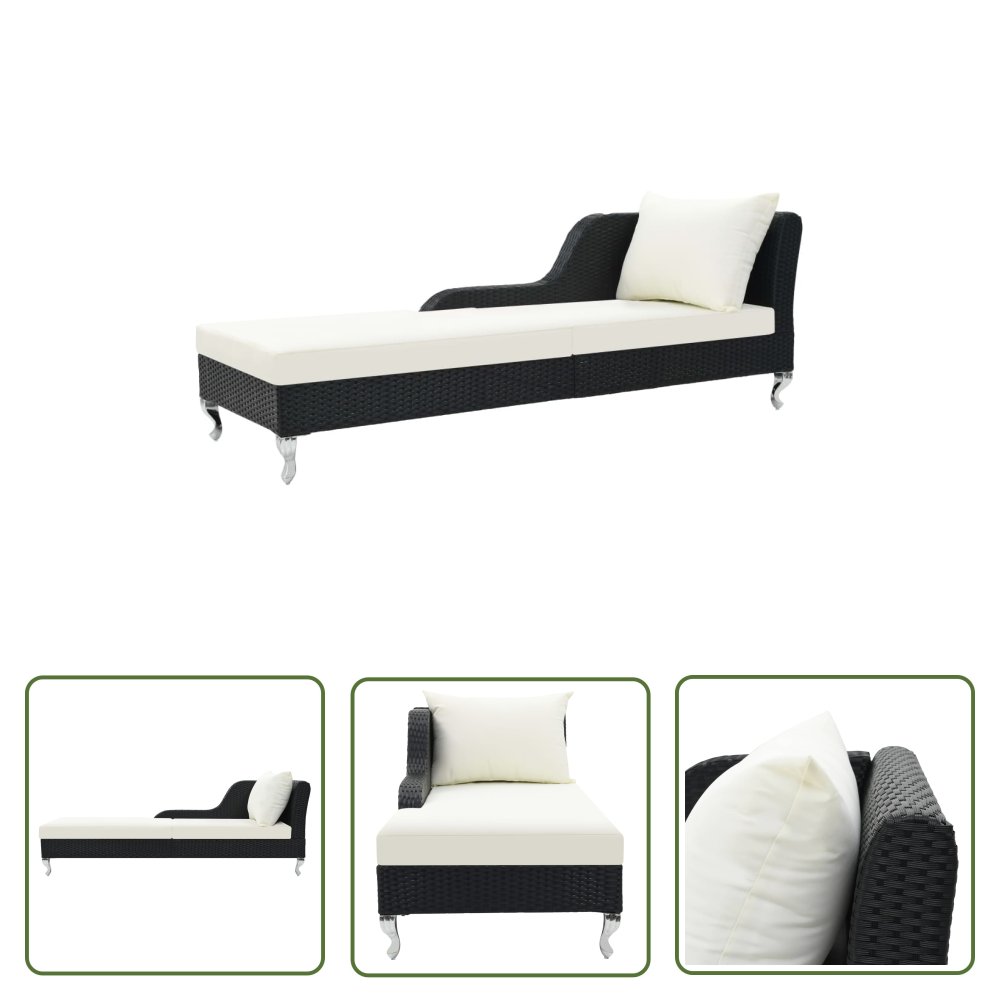 The Living Store Leżak ogrodowy z poduszką - polirattan - czarny - Leżak