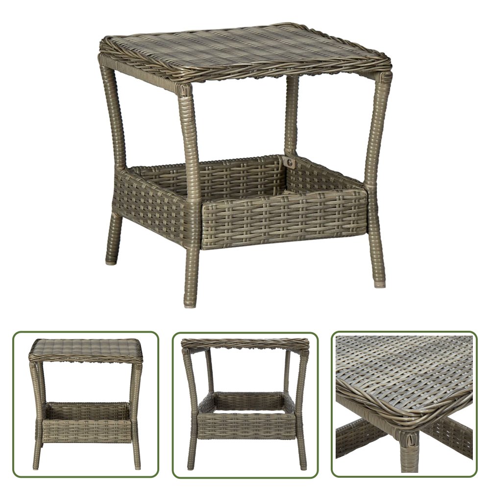 The Living Store Stolik ogrodowy - brązowy - 45x45x46 -5 cm - polirattan - Stolik Ogrodowy
