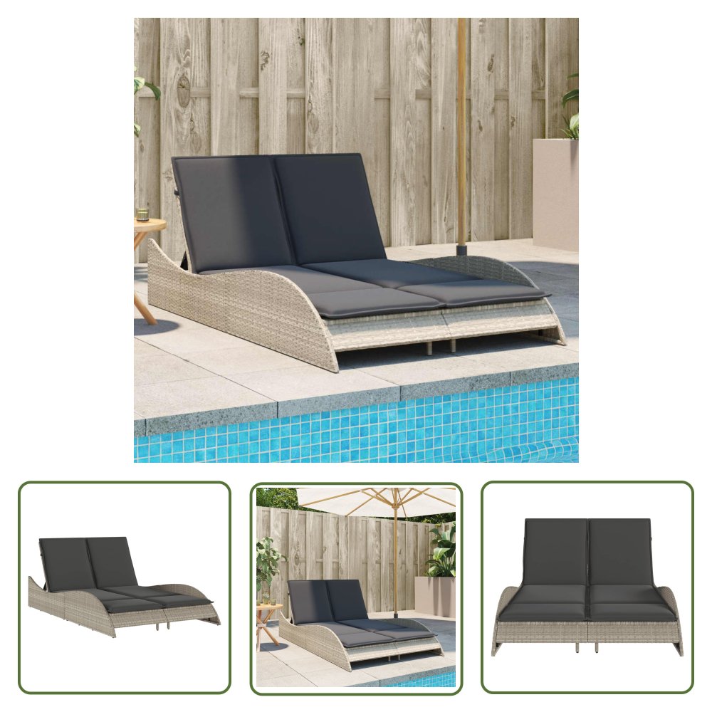 The Living Store Leżanka z poduszkami - jasnoszara - 114x205x73 cm - polirattan - Leżak