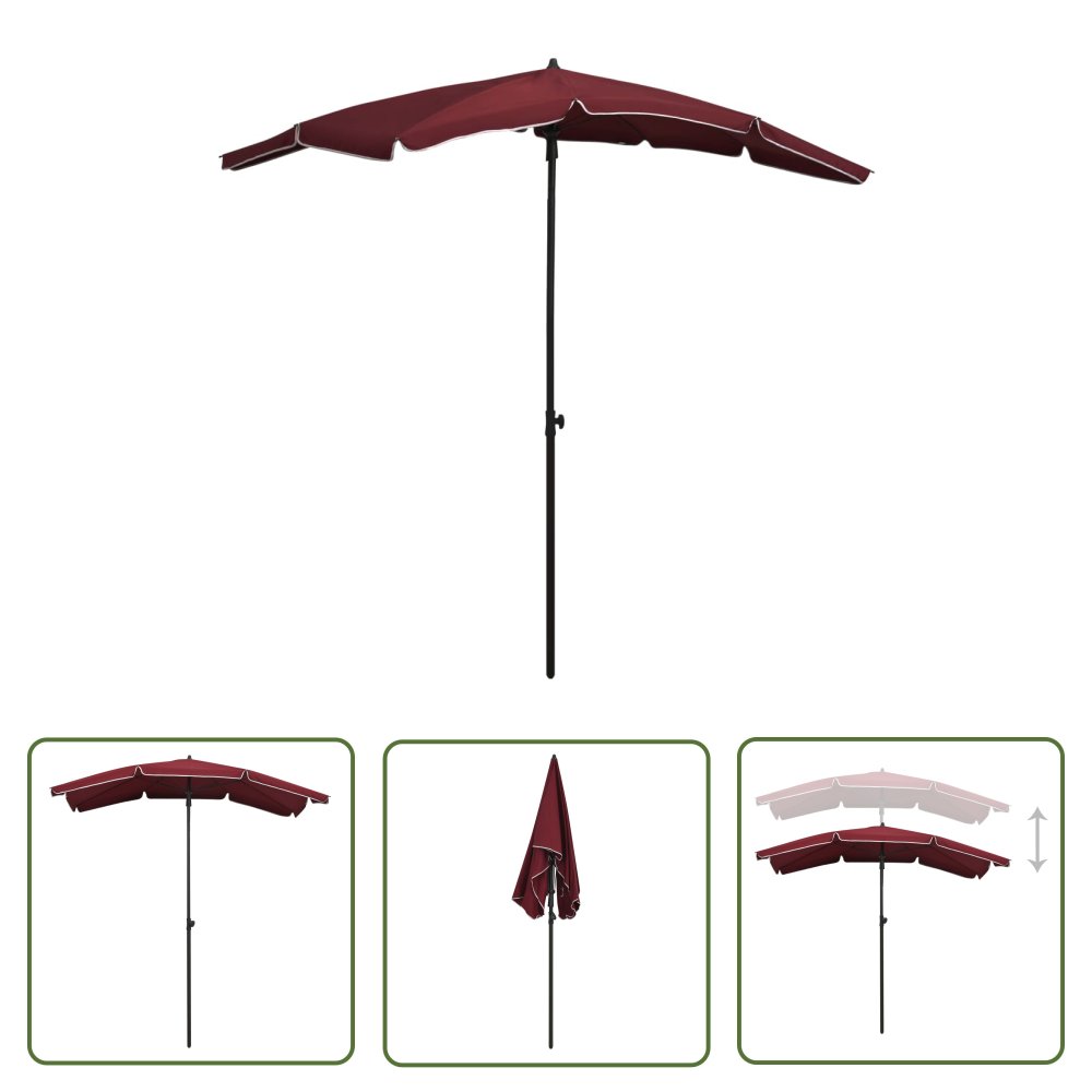 The Living Store Parasol ogrodowy na słupku - 200x130 cm - bordowy - Parasol Ogrodowy