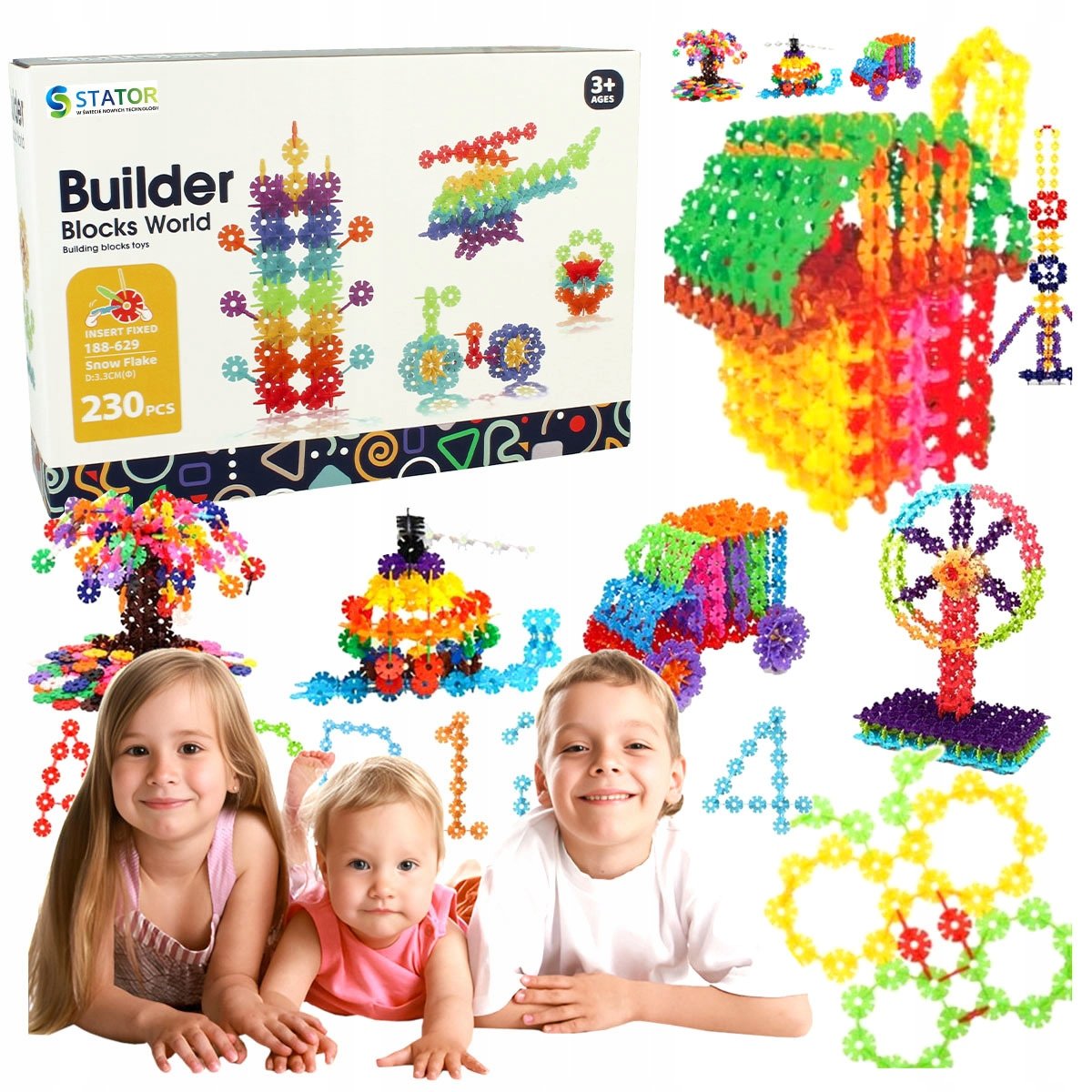 KLOCKI KONSTRUKCYJNE DO BUDOWANIA KWIATKI KRĄŻKI ZESTAW KREATYWNY 230 ELEM.