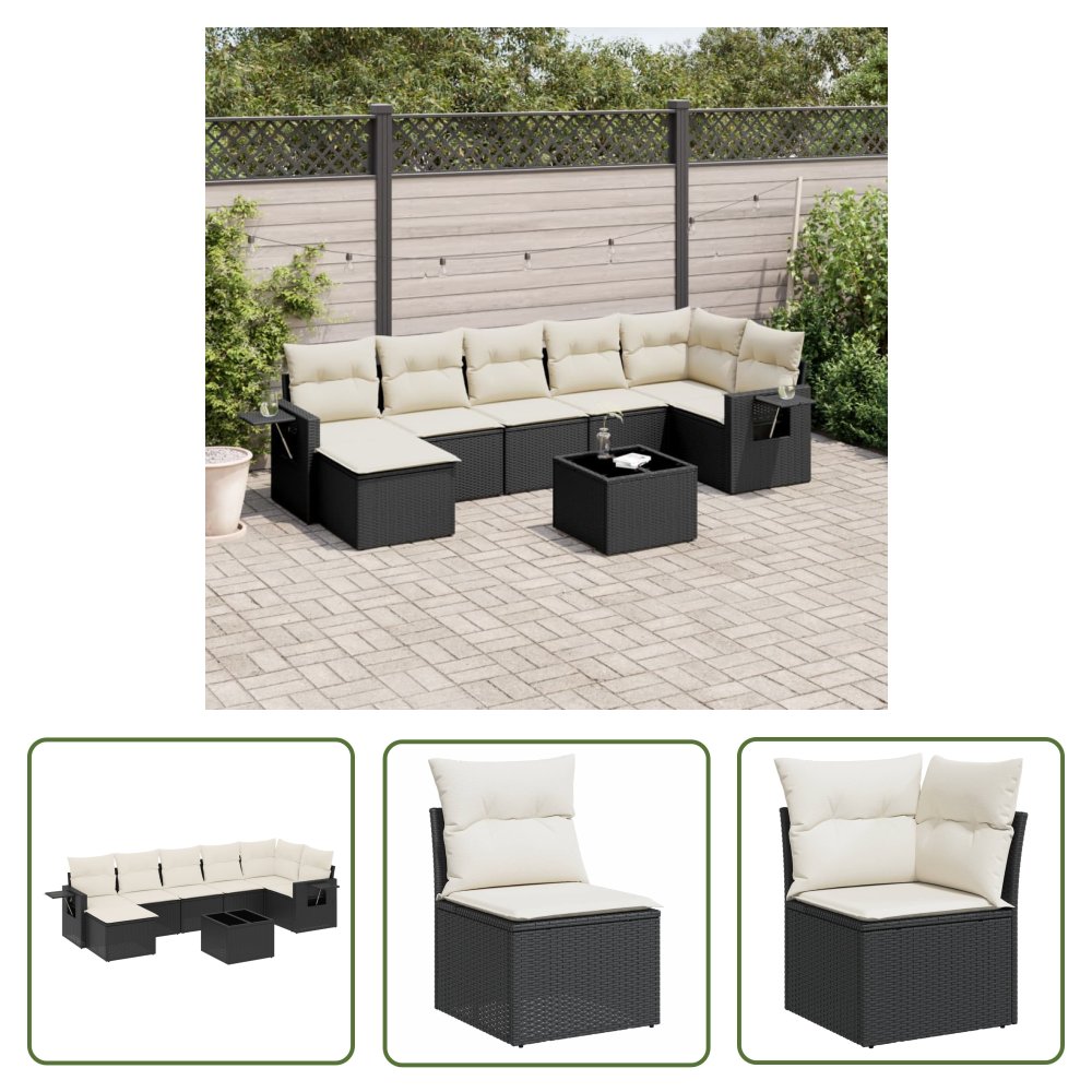 The Living Store 8-cz. zestaw wypoczynkowy do ogrodu - z poduszkami - czarny - Sofa Ogrodowa