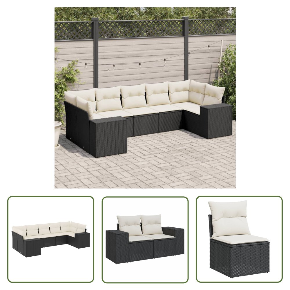 The Living Store 7-cz. zestaw wypoczynkowy do ogrodu - z poduszkami - czarny - Sofa Ogrodowa