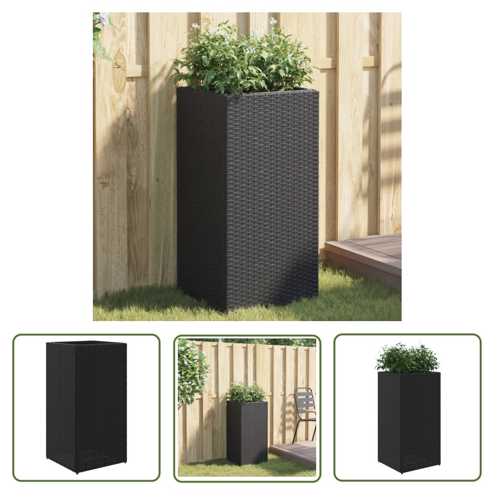 The Living Store Donica ogrodowa - czarna - 40x40x80 cm - rattan PE - Donica Ogrodowa