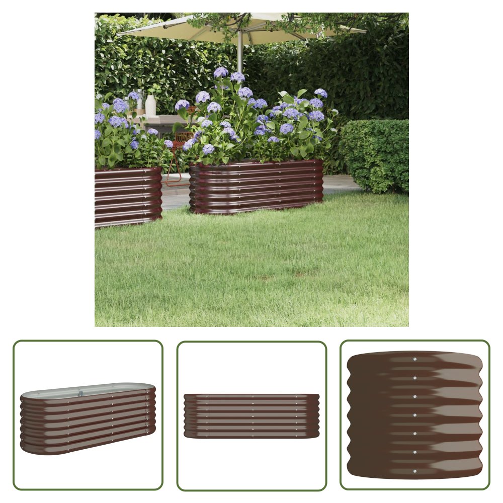 The Living Store Podwyższona donica - malowana proszkowo stal - 114x40x36 cm - brąz - Podwyższona Donica