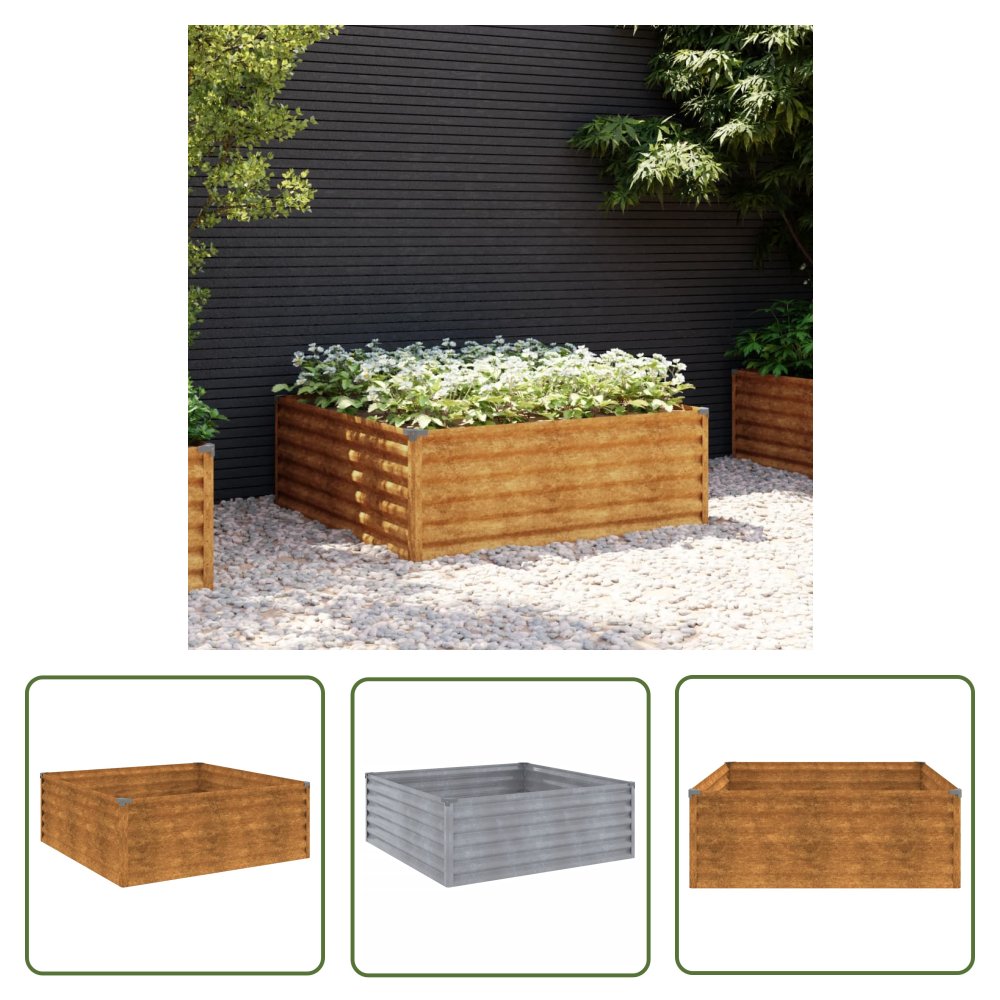 The Living Store Podwyższona donica - 100x100x36 cm - stal kortenowska - Donica Ogrodowa
