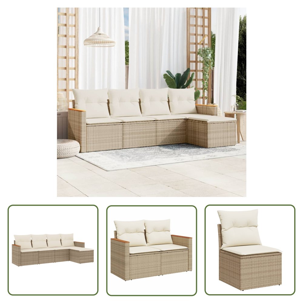 The Living Store 5-cz. zestaw mebli ogrodowych z poduszkami - beżowy - polirattan - Sofa Ogrodowa