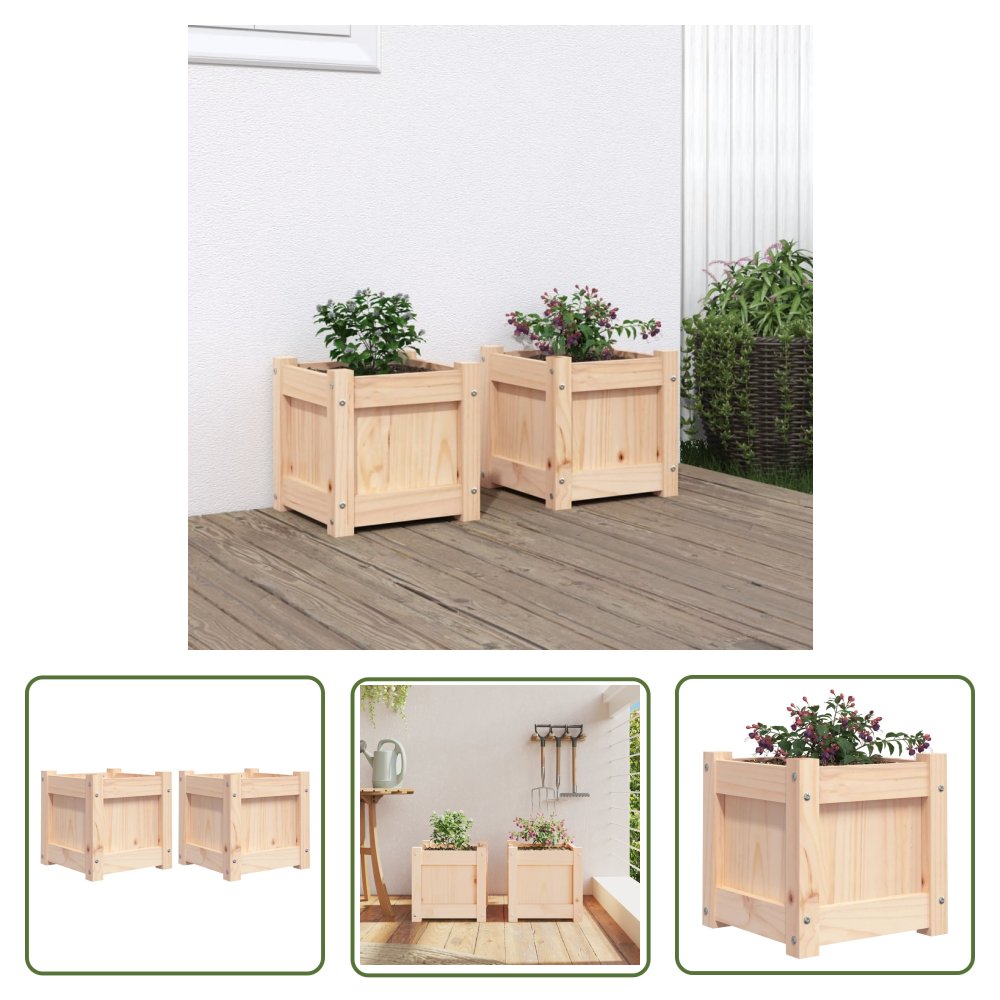 The Living Store Donice ogrodowe - 2 szt. - lite drewno sosnowe - Donica