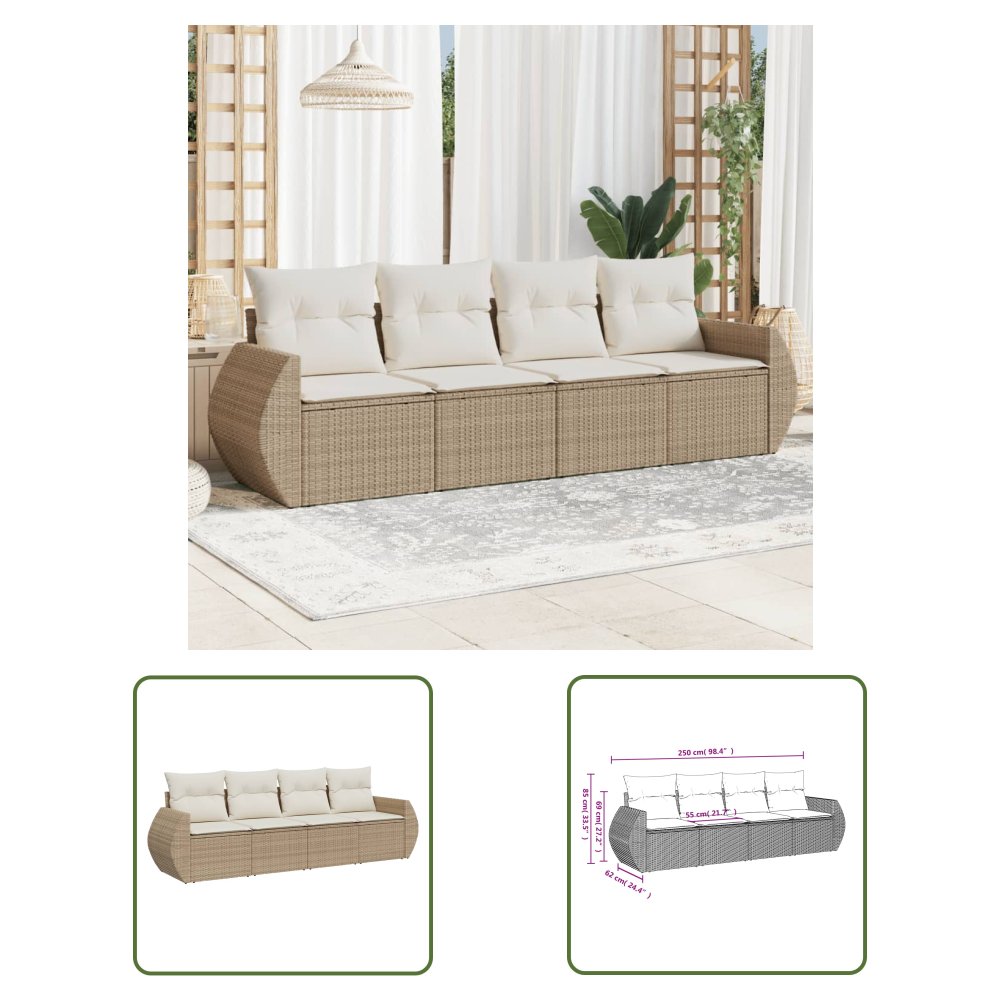 The Living Store 4-cz. zestaw mebli ogrodowych z poduszkami - beżowy - polirattan - Sofa Ogrodowa