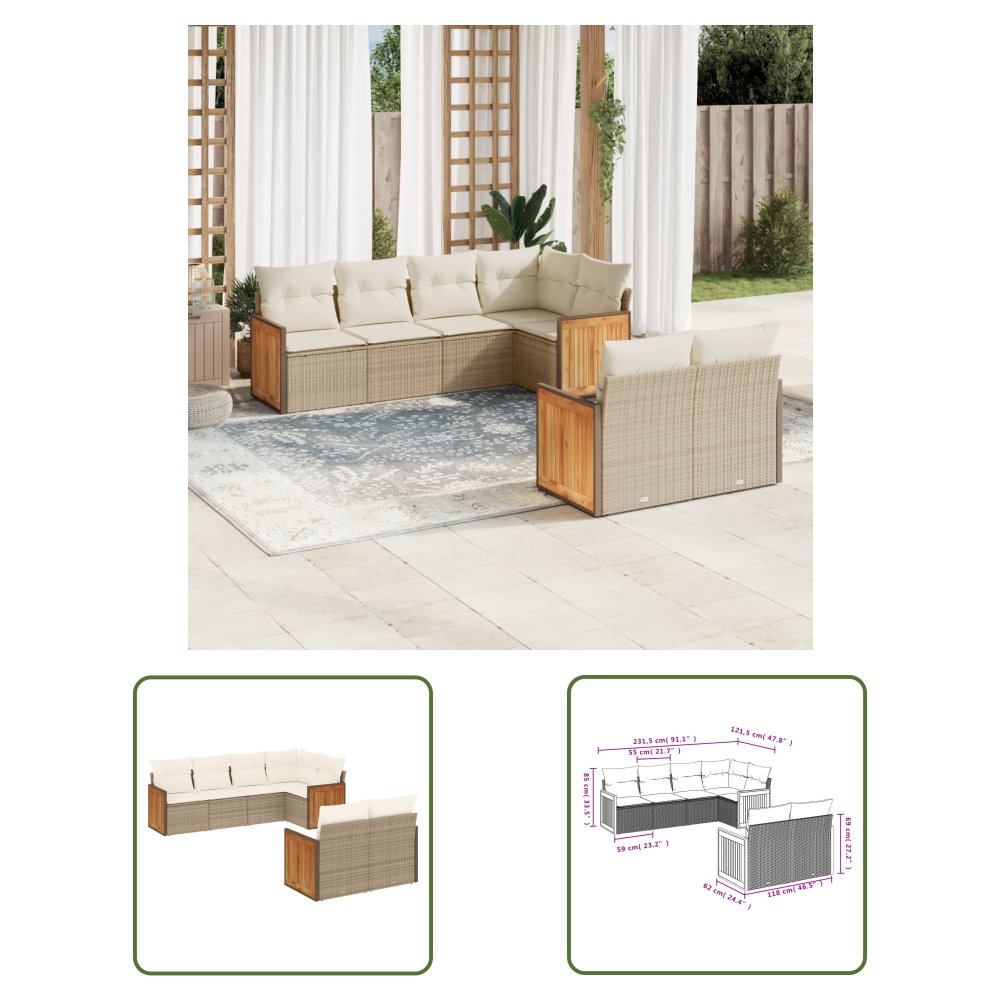 The Living Store 7-cz. zestaw wypoczynkowy do ogrodu - z poduszkami - beżowy - Sofa Ogrodowa