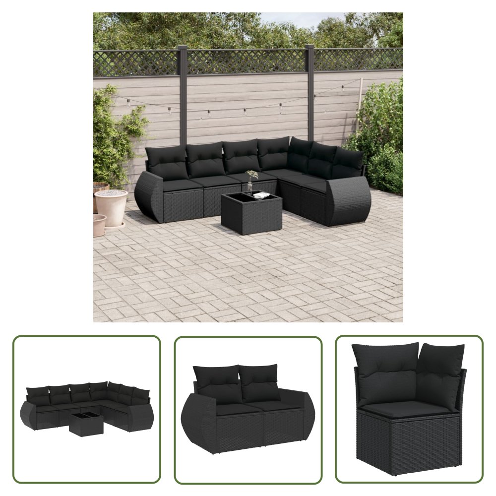 The Living Store 7-cz. zestaw wypoczynkowy do ogrodu - z poduszkami - czarny - Sofa Ogrodowa