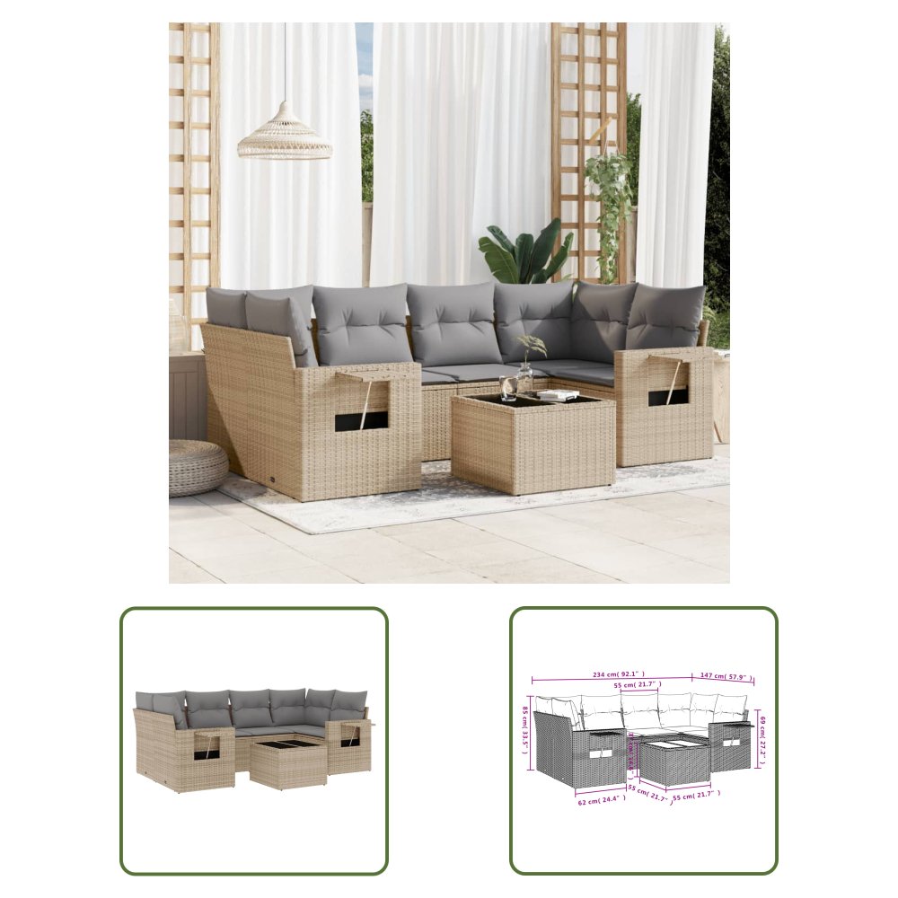 The Living Store 7-cz. zestaw wypoczynkowy do ogrodu - z poduszkami - beżowy - Sofa Ogrodowa