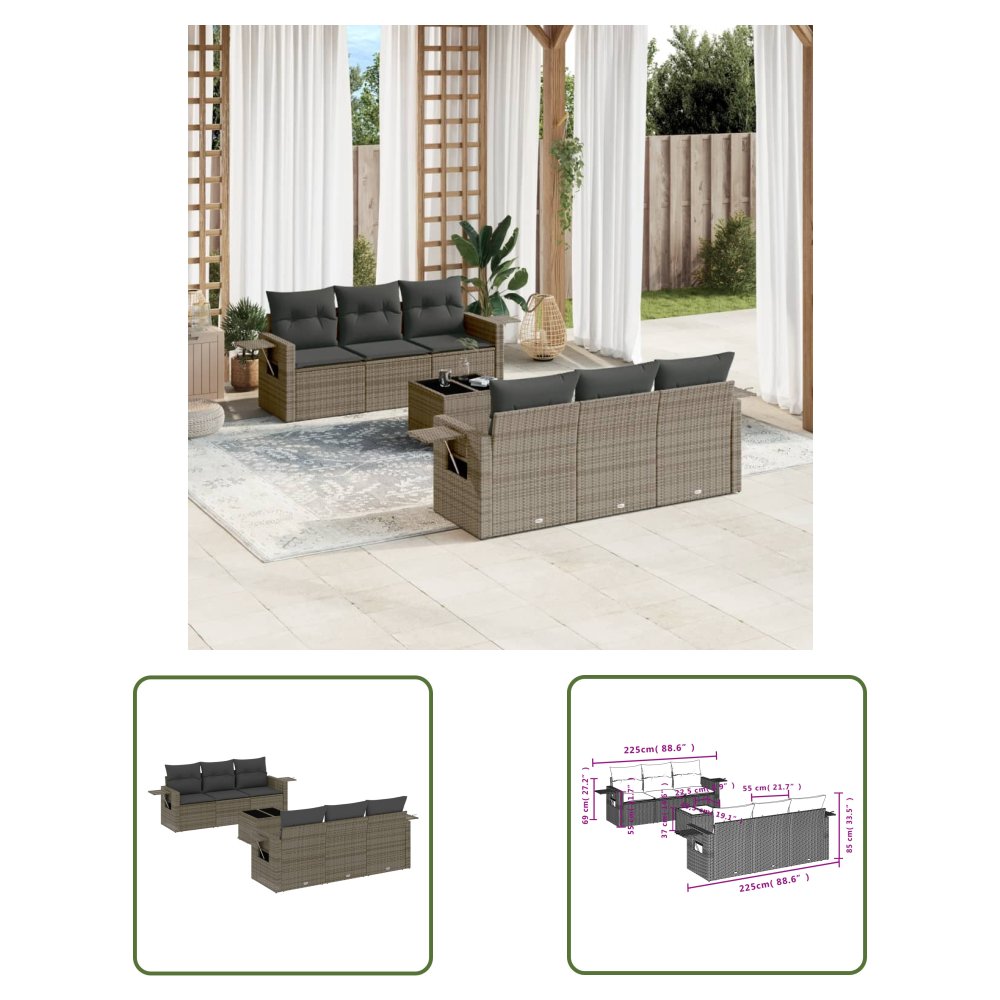 The Living Store 7-cz. zestaw wypoczynkowy do ogrodu - z poduszkami - szary - Sofa Ogrodowa