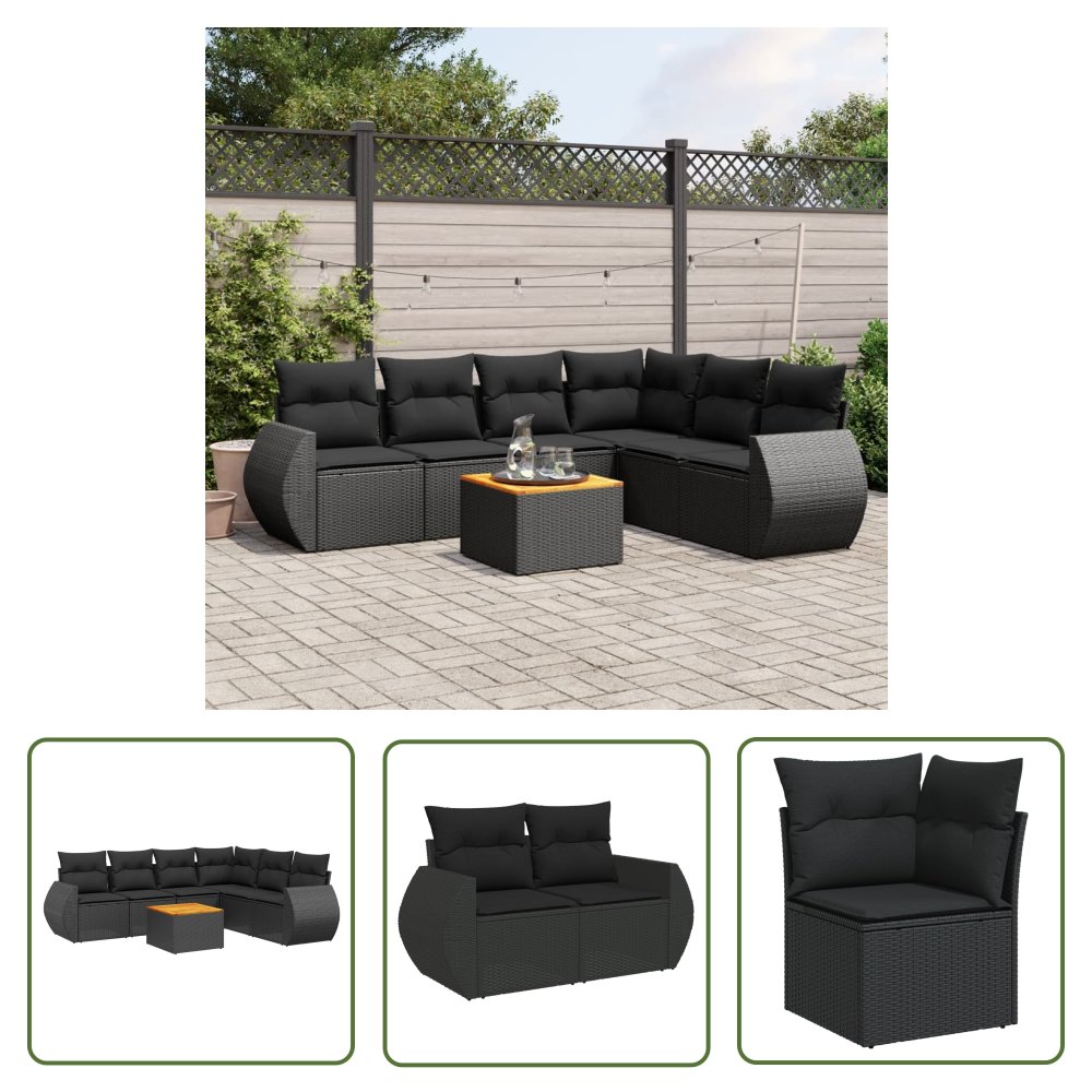 The Living Store 7-cz. zestaw wypoczynkowy do ogrodu - z poduszkami - czarny - Sofa Ogrodowa