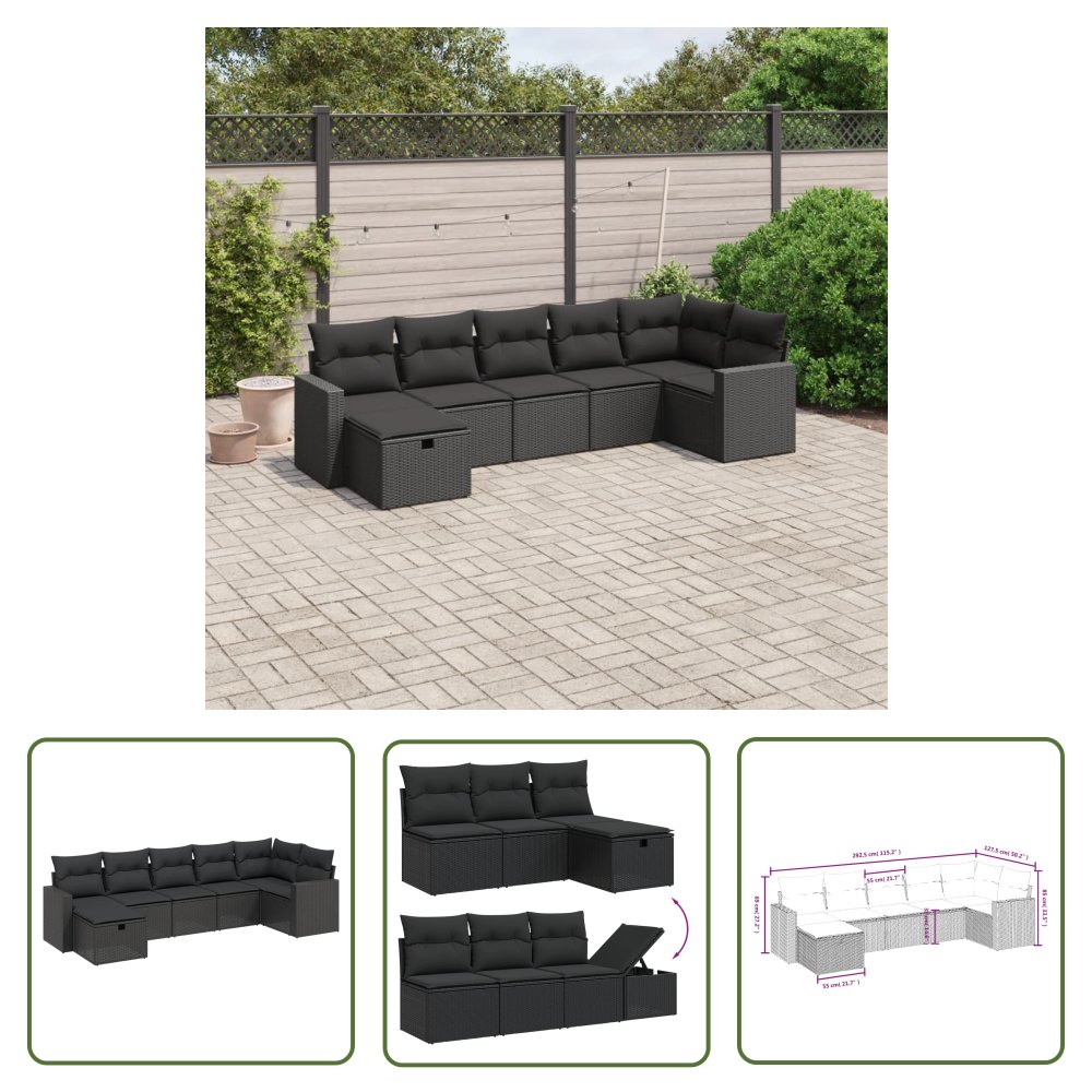 The Living Store 7-cz. zestaw wypoczynkowy do ogrodu - z poduszkami - czarny - Sofa Ogrodowa