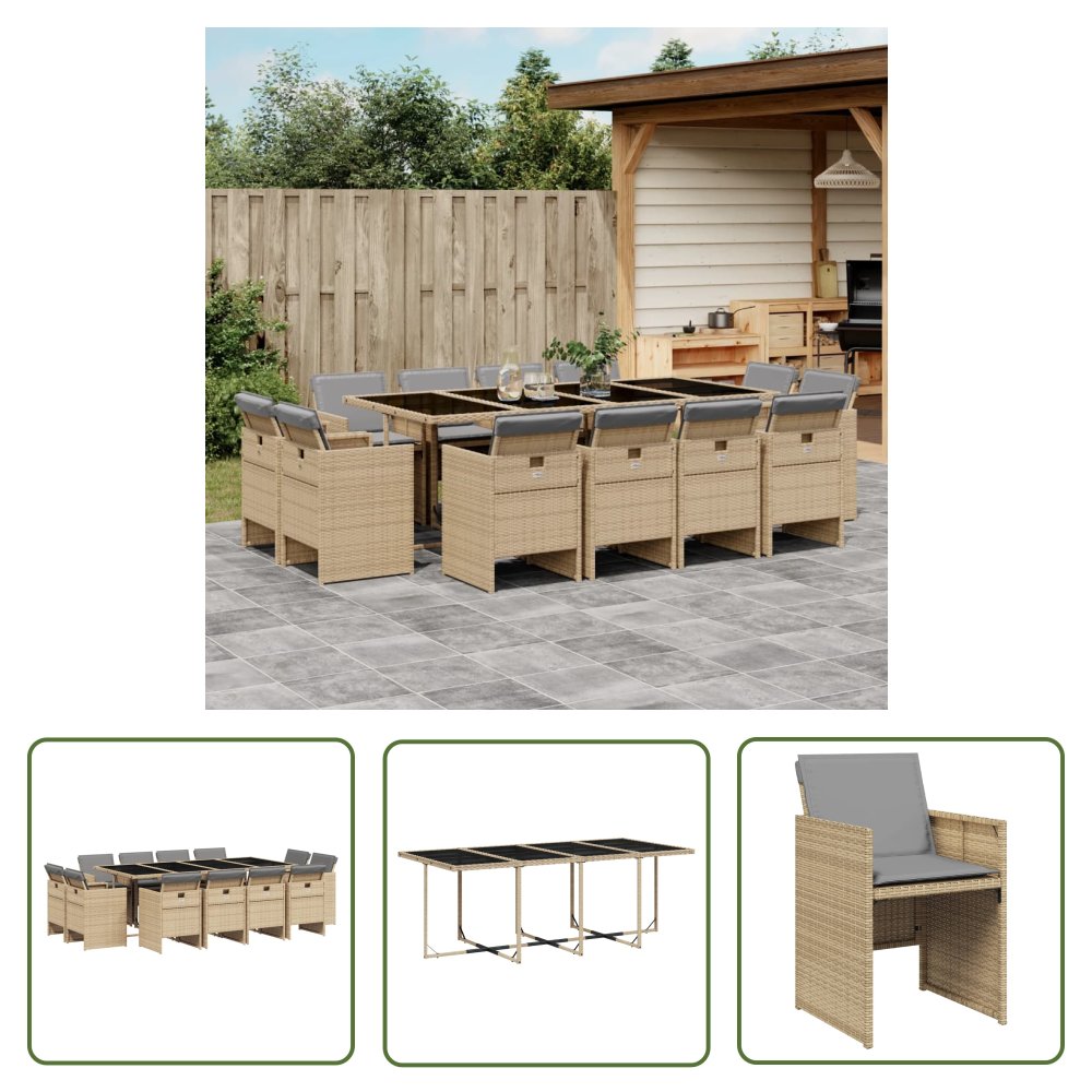 The Living Store 13-cz zestaw mebli do ogrodu - poduszki - mieszany beż - rattan PE - Meble Ogrodowe