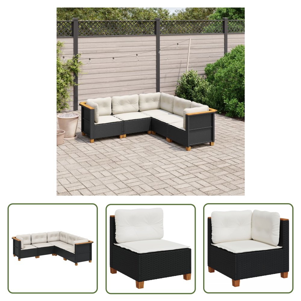 The Living Store 5-cz. zestaw wypoczynkowy do ogrodu - poduszki - czarny rattan PE - Sofa Ogrodowa