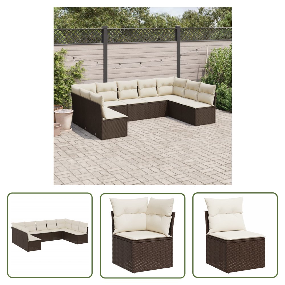 The Living Store 9-cz. zestaw mebli ogrodowych z poduszkami - brązowy - polirattan - Sofa Ogrodowa