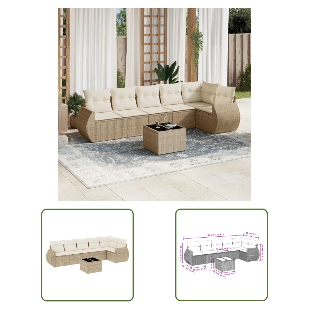 The Living Store 7-cz. zestaw wypoczynkowy do ogrodu - z poduszkami - beżowy - Sofa Ogrodowa