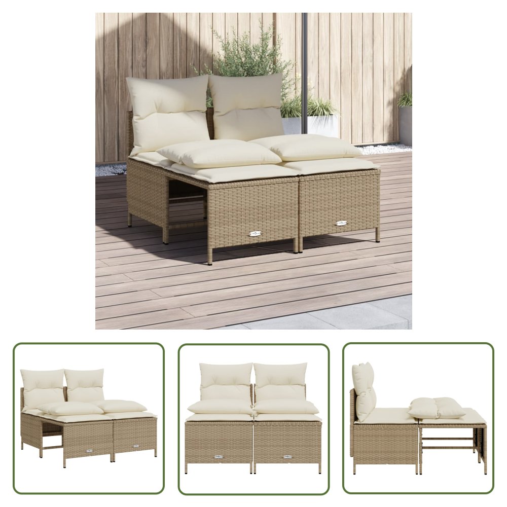 The Living Store 4-cz. zestaw mebli ogrodowych z poduszkami - beżowy - polirattan - Sofa Ogrodowa