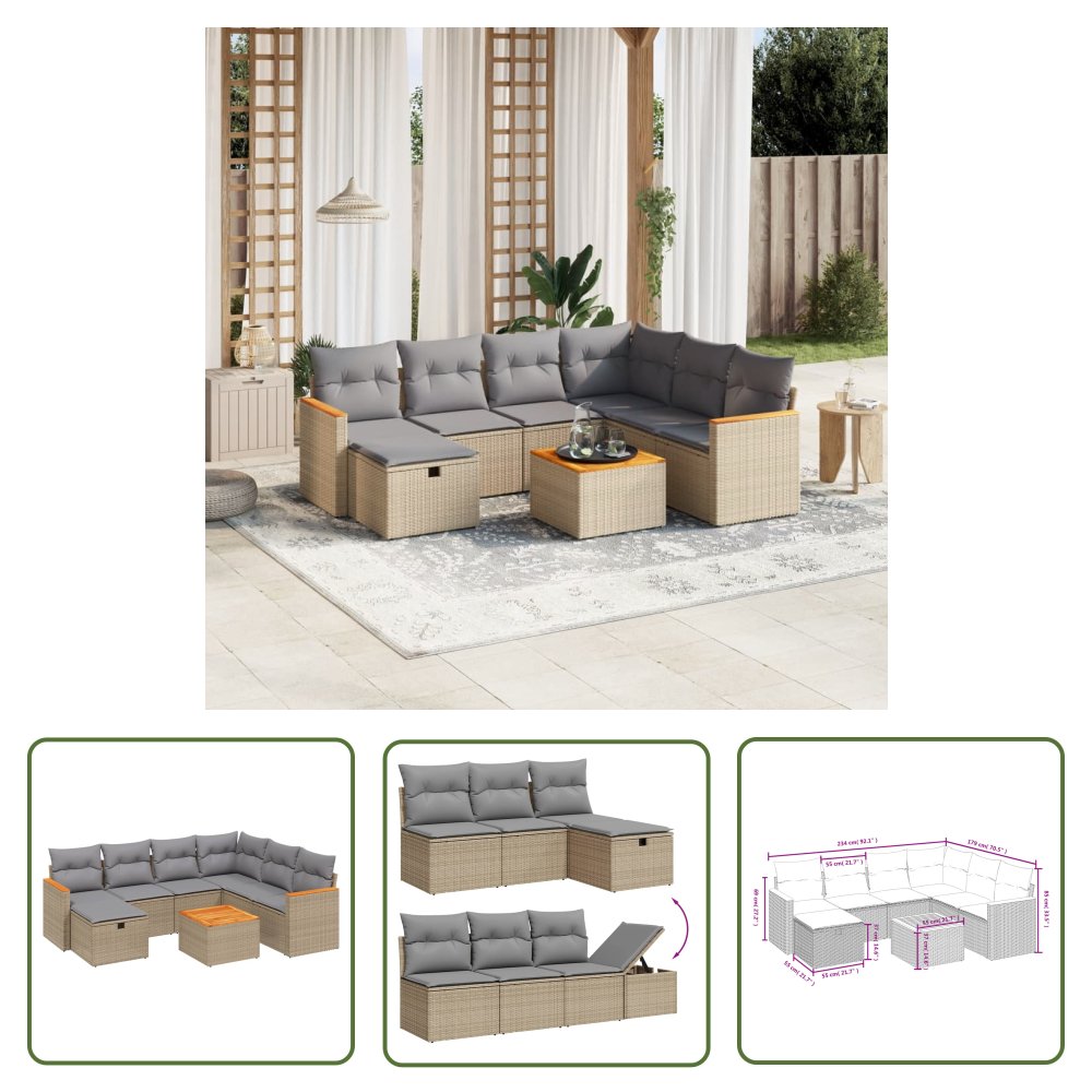 The Living Store 8-cz. zestaw mebli ogrodowych z poduszkami - mieszany beż - Sofa Ogrodowa