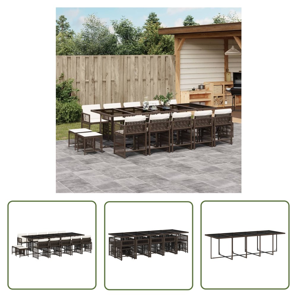 The Living Store 15-cz. zestaw mebli ogrodowych z poduszkami - brązowy - rattan PE - Meble Ogrodowe