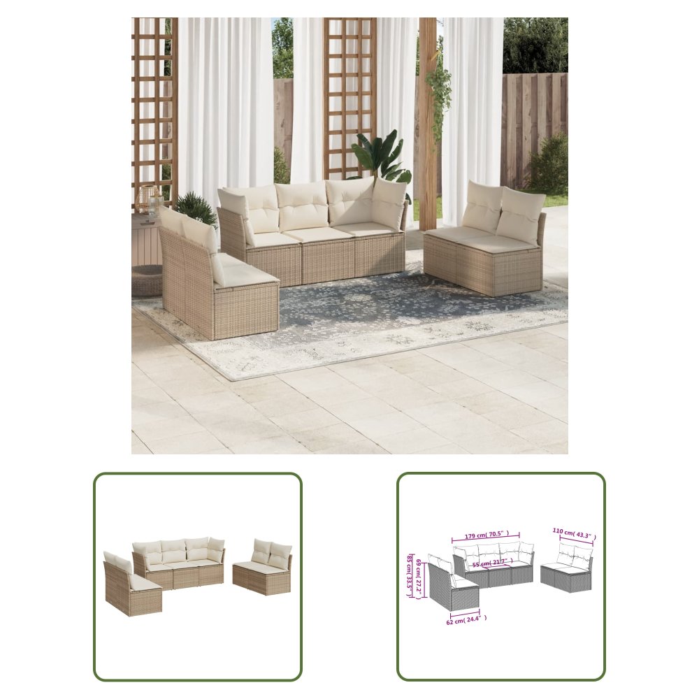 The Living Store 7-cz. zestaw wypoczynkowy do ogrodu - z poduszkami - beżowy - Sofa Ogrodowa