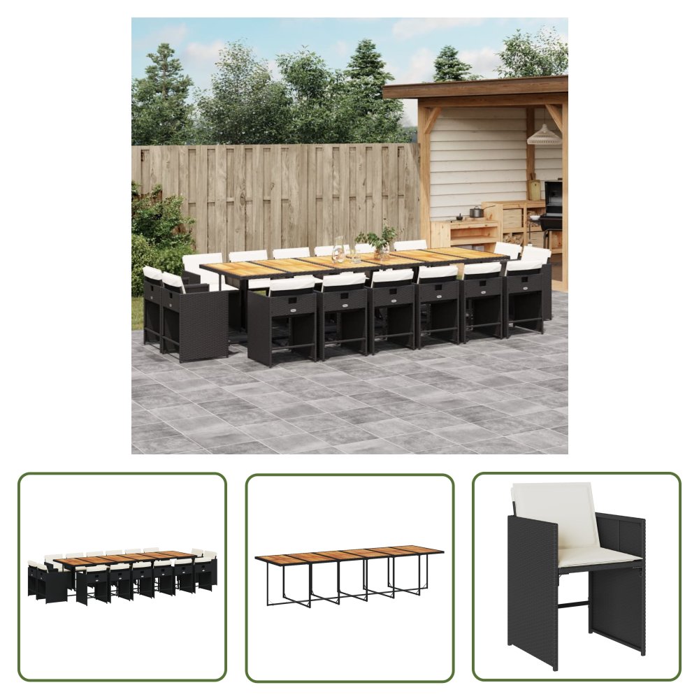 The Living Store 17-cz. zestaw mebli ogrodowych z poduszkami - czarny - rattan PE - Meble Ogrodowe