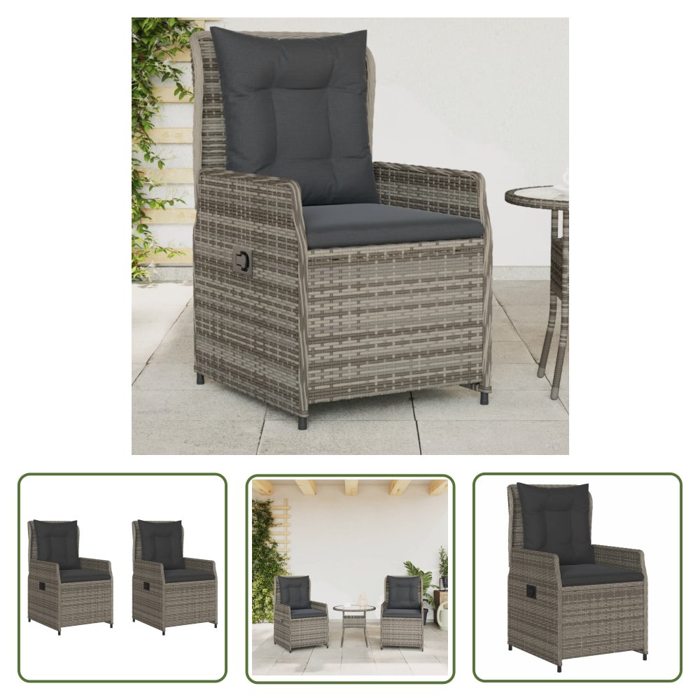 The Living Store Rozkładane fotele ogrodowe - 2 szt. - szare - polirattan - Krzesło Ogrodowe