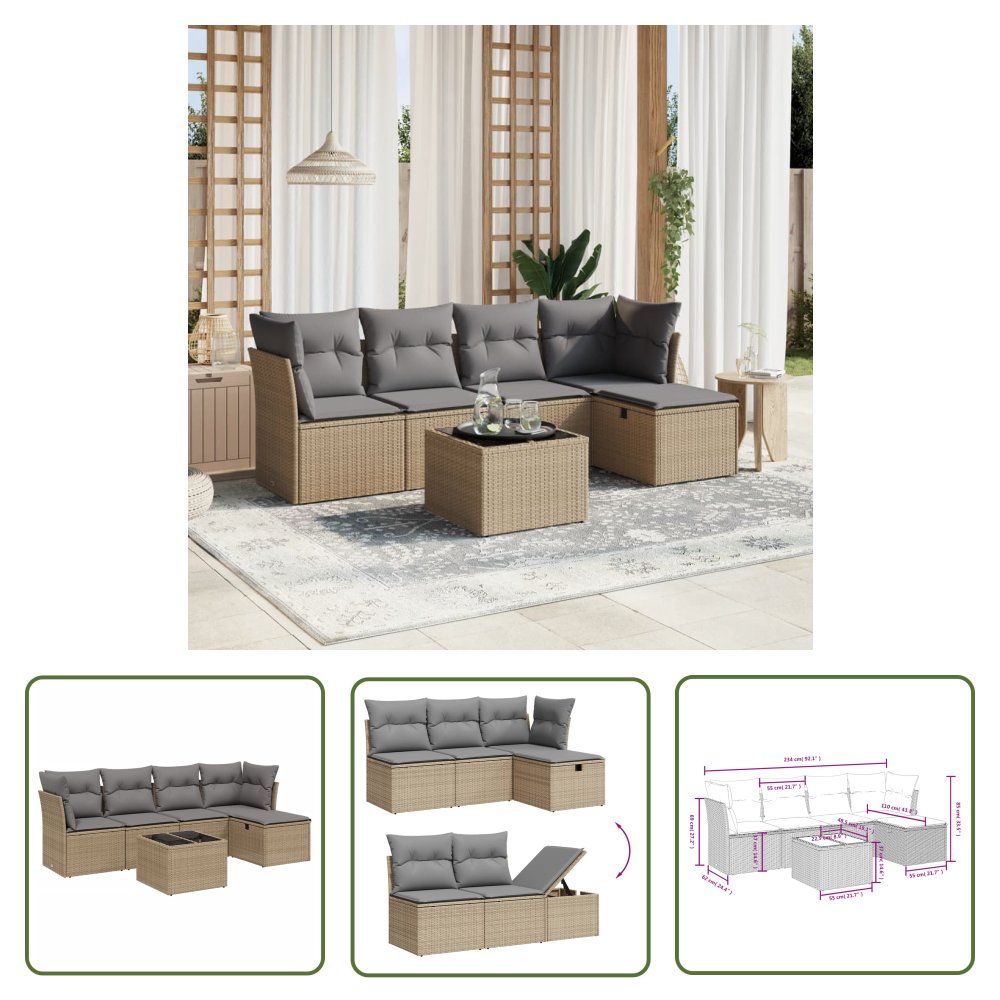 The Living Store 6-cz. zestaw mebli ogrodowych z poduszkami - mieszany beż - Sofa Ogrodowa