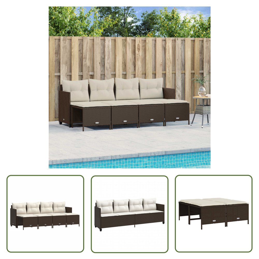 The Living Store 5-cz. zestaw mebli ogrodowych z poduszkami - brązowy - polirattan - Sofa Ogrodowa