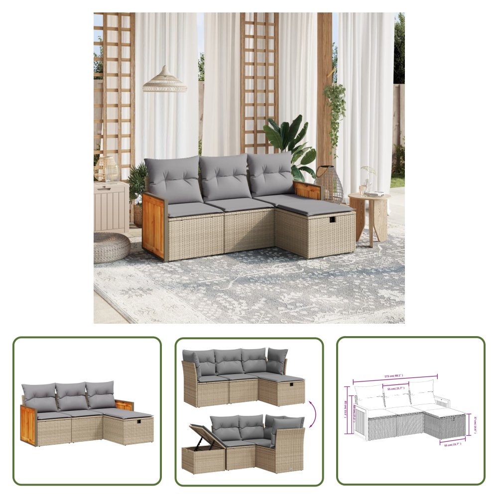 The Living Store 4-cz. zestaw mebli ogrodowych z poduszkami - mieszany beż - Sofa Ogrodowa