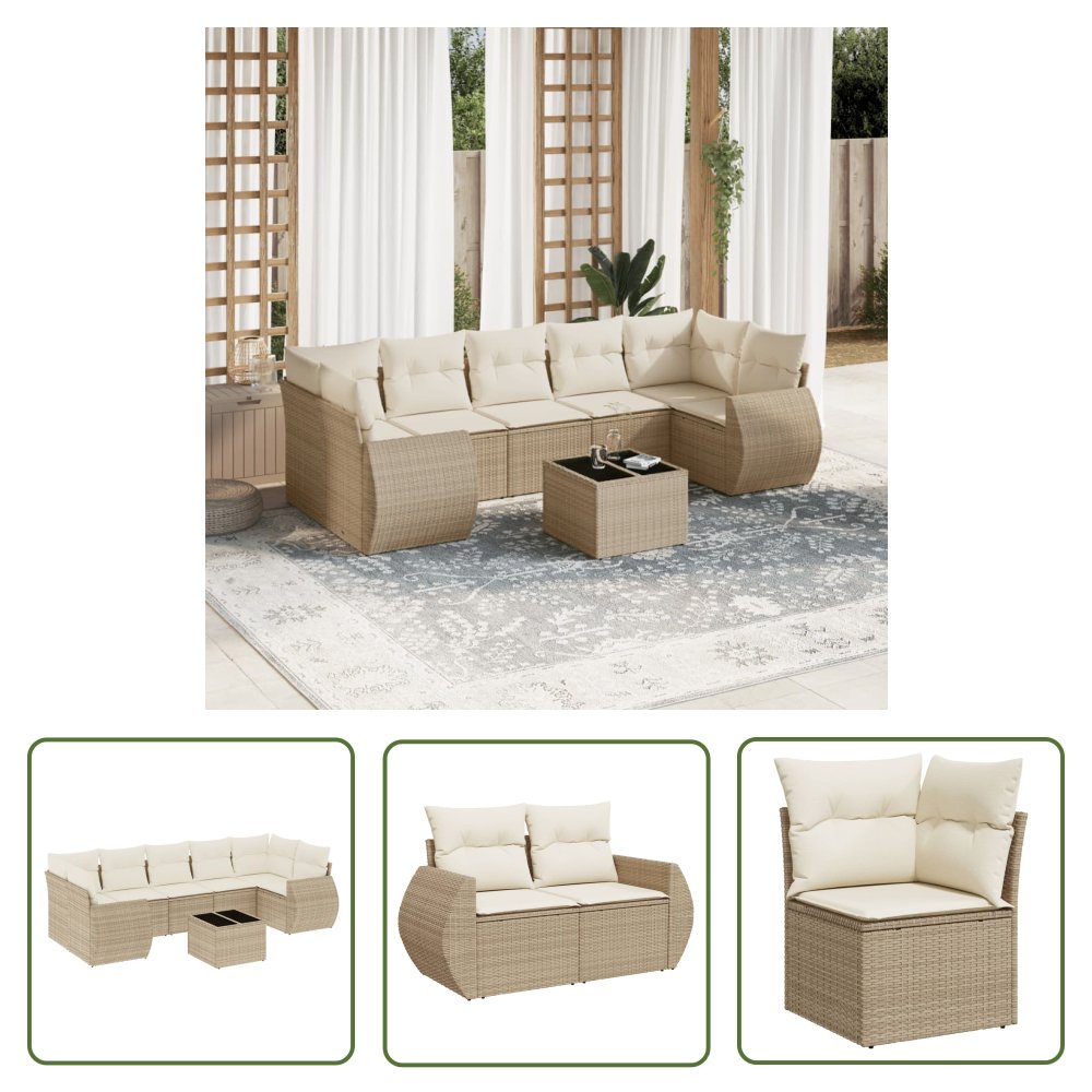 The Living Store 8-cz. zestaw mebli ogrodowych z poduszkami - beżowy - polirattan - Sofa Ogrodowa