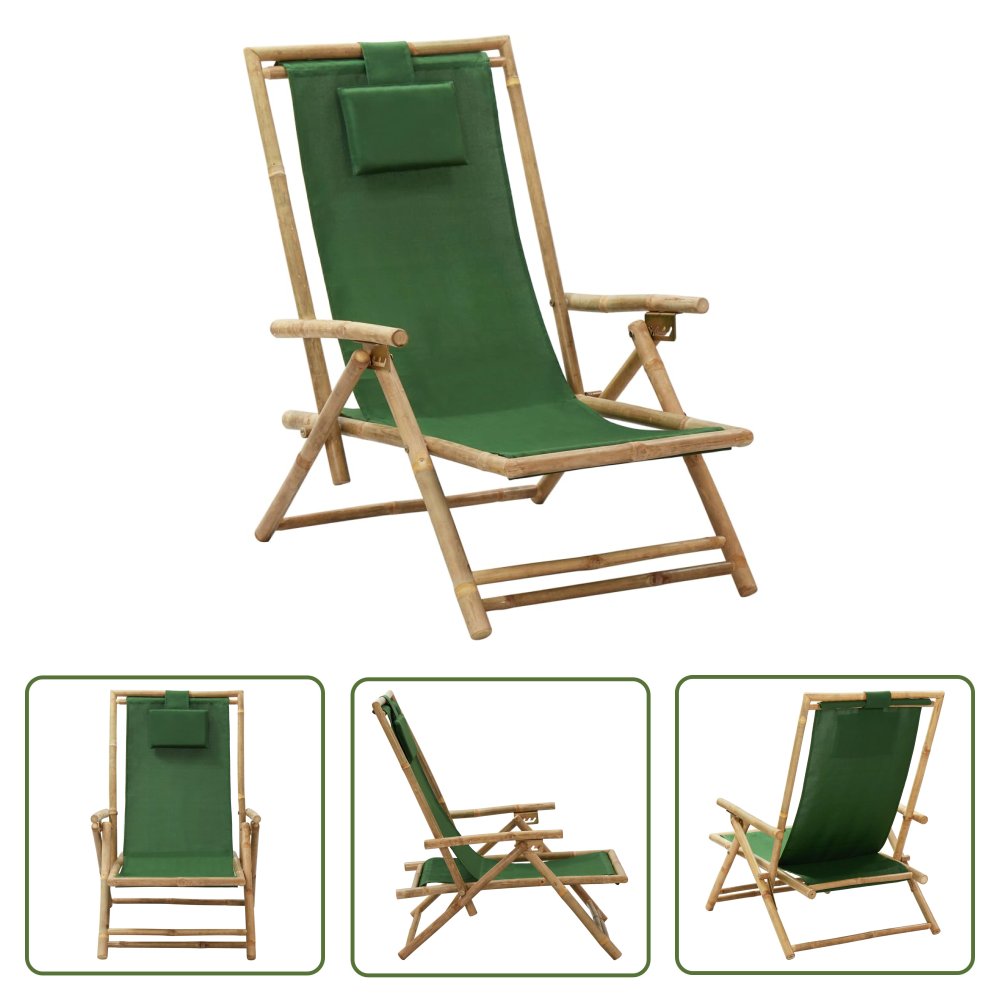 The Living Store Fotel rozkładany - zielony - bambus i tkanina - Krzesło Relaksacyjne
